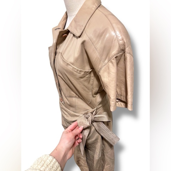 LaMatta Italian Gloveleather Buttery Soft Latte Brown Tan Wrap Shirt Dress - Picture 3 of 12